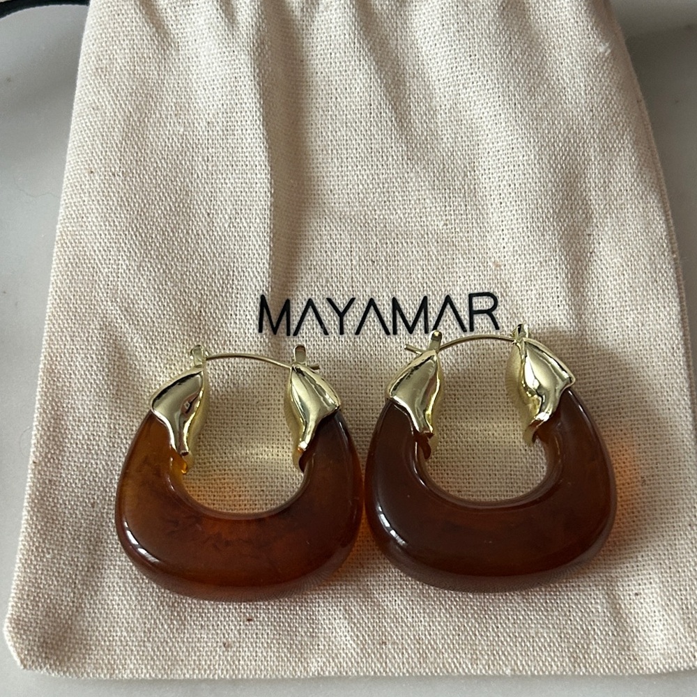 Mayamar Gold and Amber Resin‎ organic Hoop Earrings